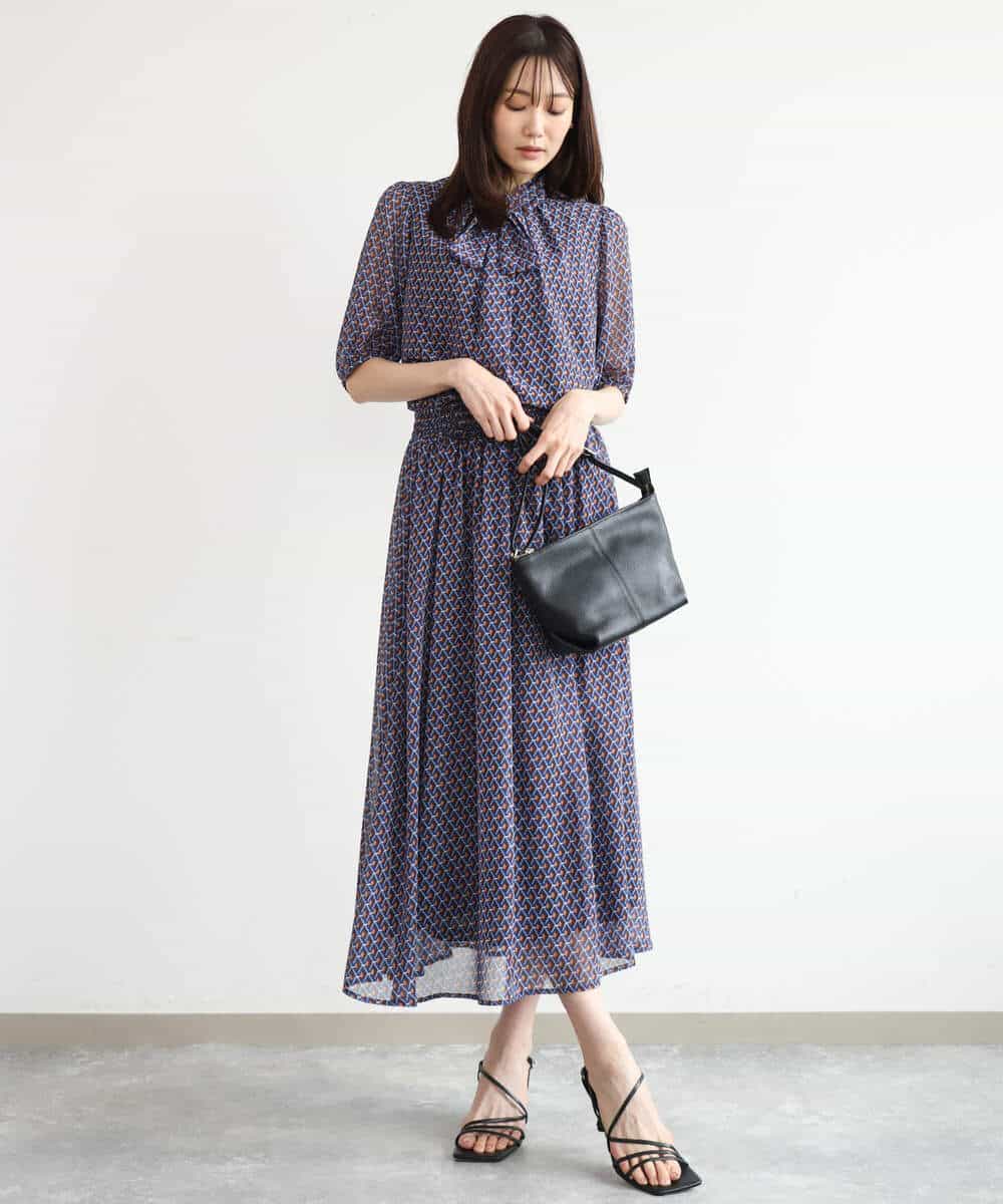 FKHJD28150 MK MICHEL KLEIN(MK ミッシェルクラン) [洗える]ジオメットリック柄シフォンスカート グリーン