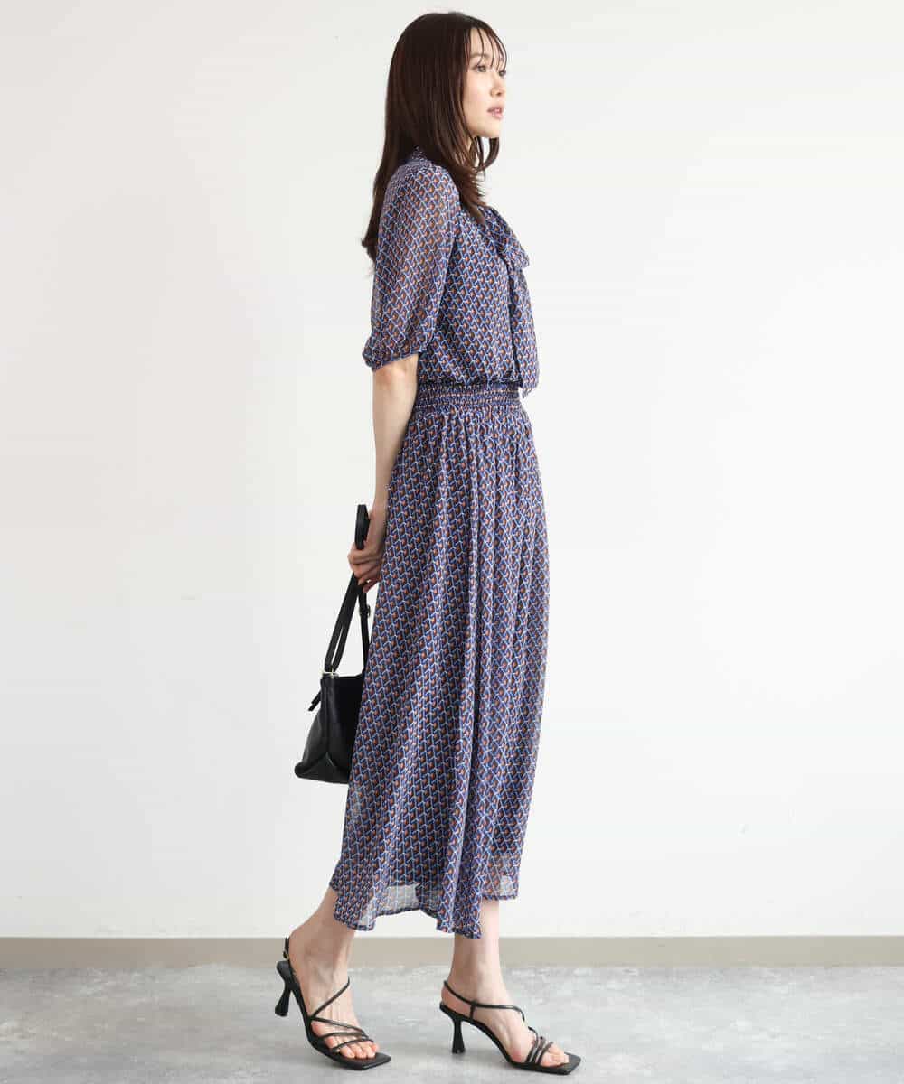 FKHJD28150 MK MICHEL KLEIN(MK ミッシェルクラン) [洗える]ジオメットリック柄シフォンスカート グリーン