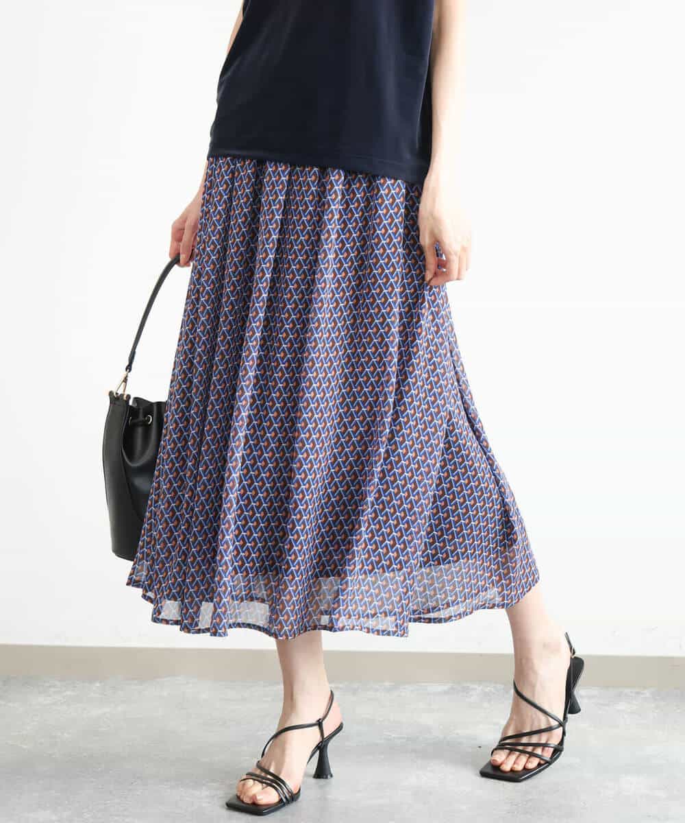 FKHJD28150 MK MICHEL KLEIN(MK ミッシェルクラン) [洗える]ジオメットリック柄シフォンスカート グリーン