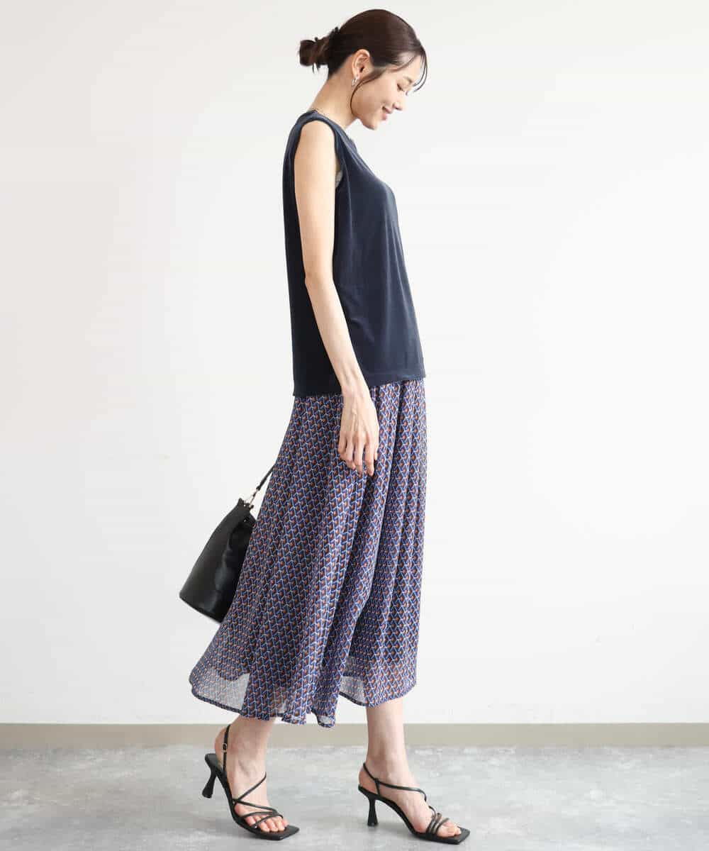 FKHJD28150 MK MICHEL KLEIN(MK ミッシェルクラン) [洗える]ジオメットリック柄シフォンスカート グリーン