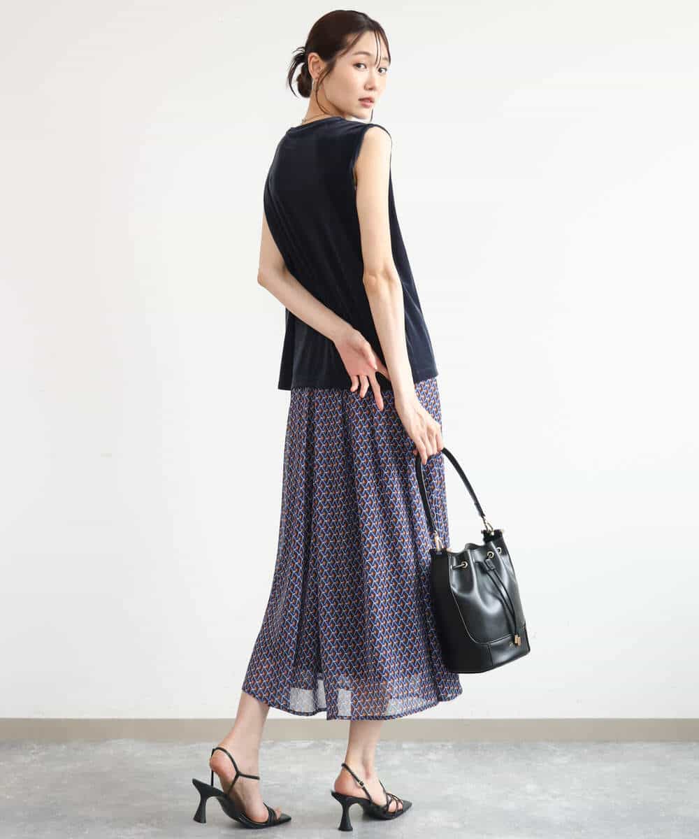 FKHJD28150 MK MICHEL KLEIN(MK ミッシェルクラン) [洗える]ジオメットリック柄シフォンスカート グリーン