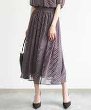 FKHJD28150 MK MICHEL KLEIN(MK ミッシェルクラン) [洗える]ジオメットリック柄シフォンスカート グリーン