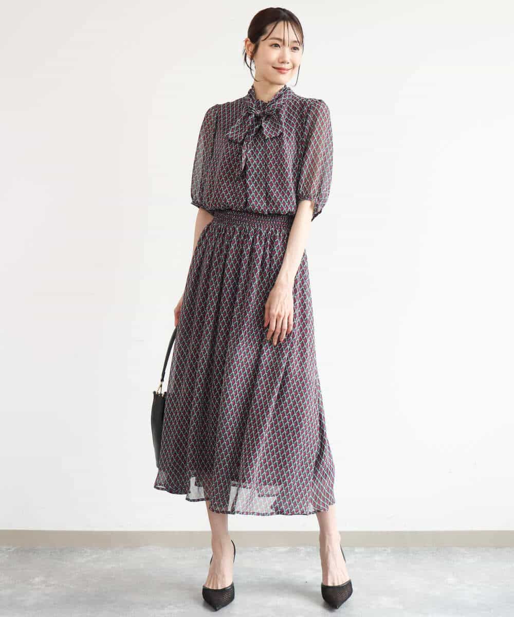 FKHJD28150 MK MICHEL KLEIN(MK ミッシェルクラン) [洗える]ジオメットリック柄シフォンスカート グリーン