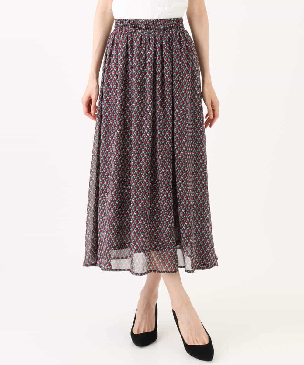 FKHJD28150 MK MICHEL KLEIN(MK ミッシェルクラン) [洗える]ジオメットリック柄シフォンスカート グリーン