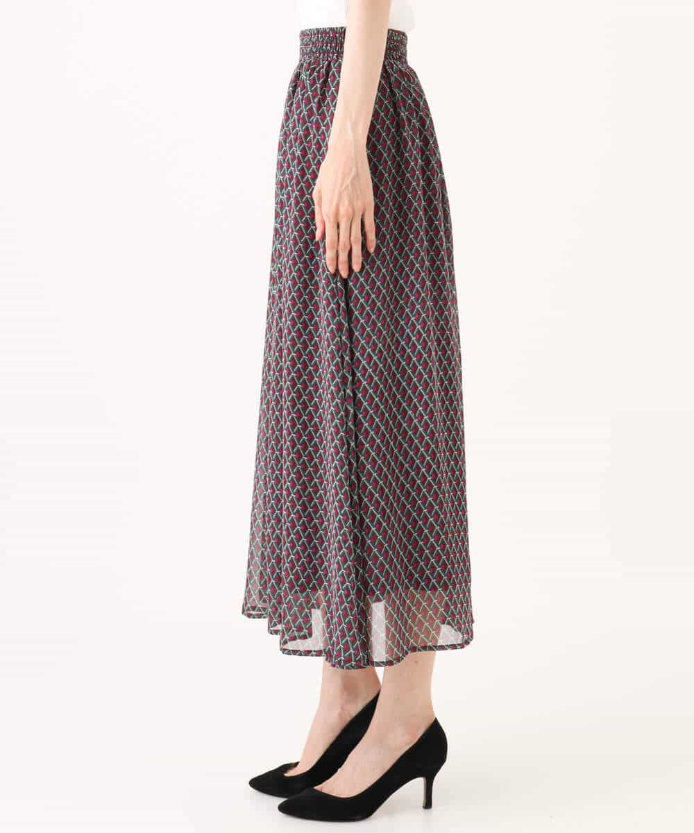 FKHJD28150 MK MICHEL KLEIN(MK ミッシェルクラン) [洗える]ジオメットリック柄シフォンスカート グリーン