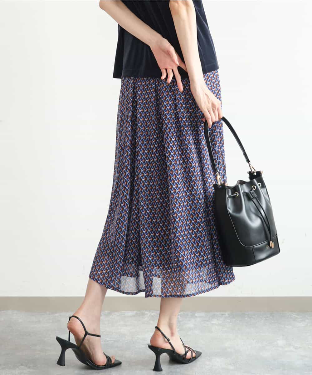 FKHJD28150 MK MICHEL KLEIN(MK ミッシェルクラン) [洗える]ジオメットリック柄シフォンスカート ブルー