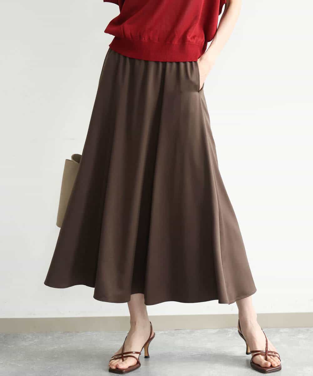 FKHJD30170 MK MICHEL KLEIN(MK ミッシェルクラン) [洗える]起毛サテンマーメイドシルエットスカート グレージュ