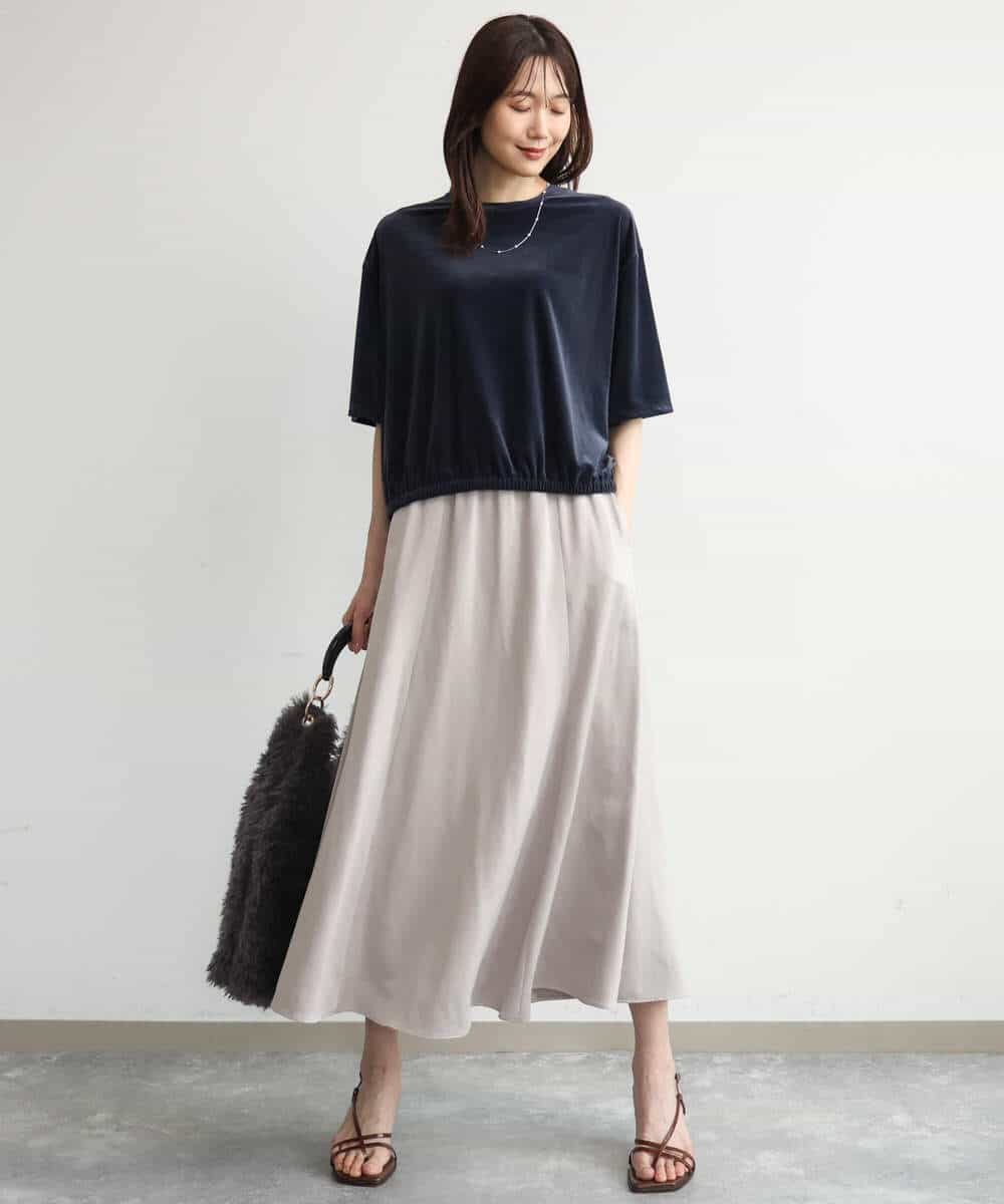 FKHJD30170 MK MICHEL KLEIN(MK ミッシェルクラン) [洗える]起毛サテンマーメイドシルエットスカート グレージュ