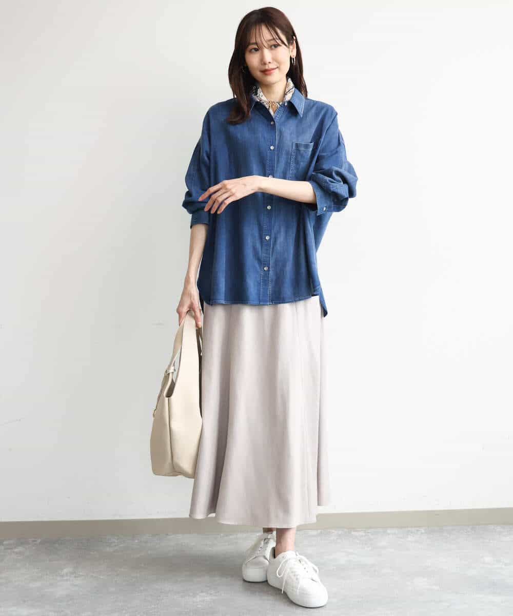 FKHJD30170 MK MICHEL KLEIN(MK ミッシェルクラン) [洗える]起毛サテンマーメイドシルエットスカート グレージュ