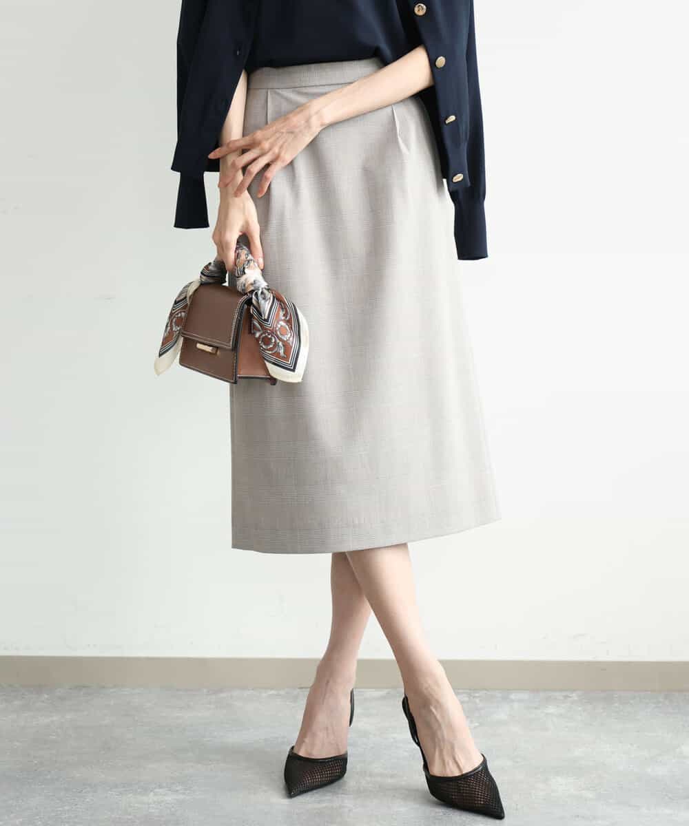 FKHJD31160 MK MICHEL KLEIN(MK ミッシェルクラン) [洗える]グレンチェック柄タイトスカート グレージュ