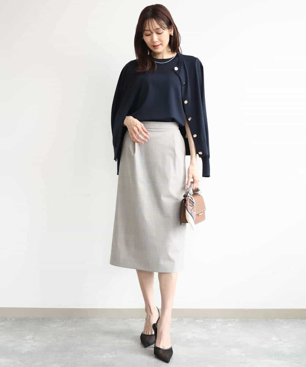 FKHJD31160 MK MICHEL KLEIN(MK ミッシェルクラン) [洗える]グレンチェック柄タイトスカート ブラウン