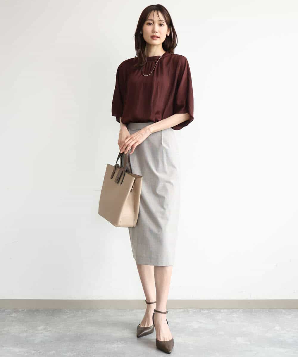 FKHJD31160 MK MICHEL KLEIN(MK ミッシェルクラン) [洗える]グレンチェック柄タイトスカート ブラウン