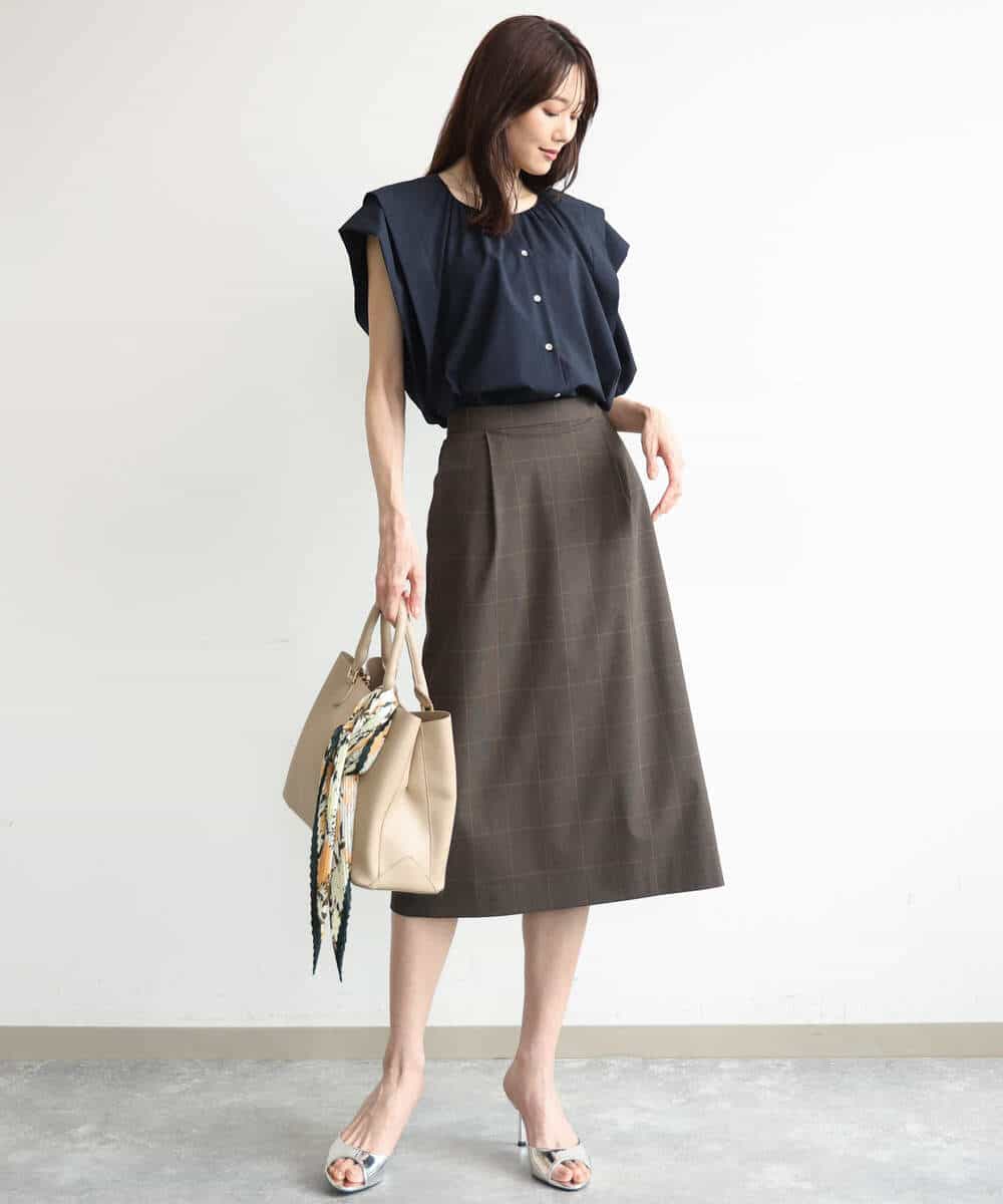 FKHJD31160 MK MICHEL KLEIN(MK ミッシェルクラン) [洗える]グレンチェック柄タイトスカート ブラウン