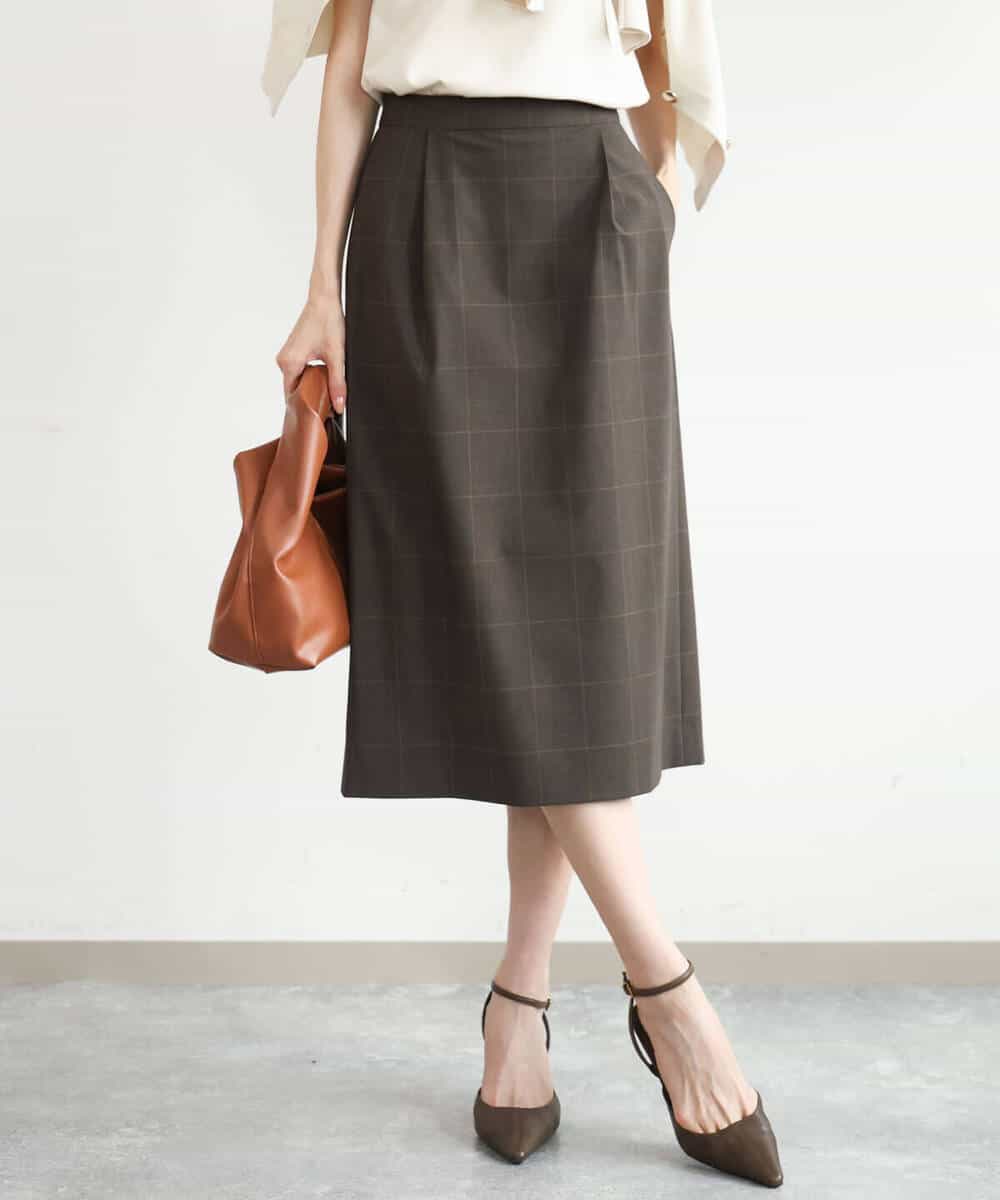 FKHJD31160 MK MICHEL KLEIN(MK ミッシェルクラン) [洗える]グレンチェック柄タイトスカート ブラウン