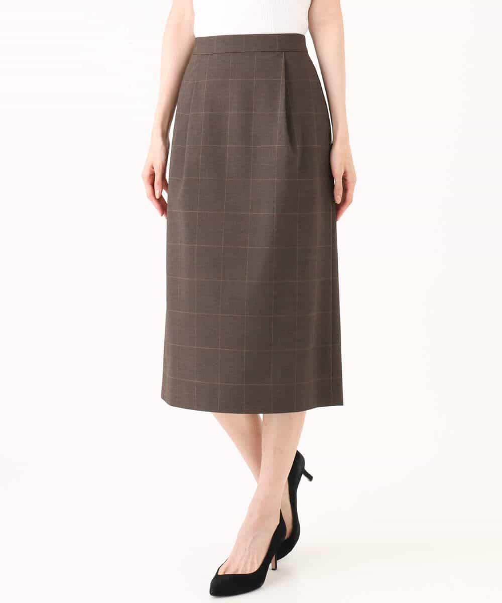 FKHJD31160 MK MICHEL KLEIN(MK ミッシェルクラン) [洗える]グレンチェック柄タイトスカート ブラウン