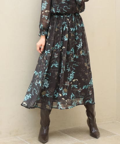 FKHJD37150 MK MICHEL KLEIN [洗える]水彩花柄シフォンスカート