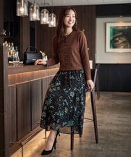 FKHJD37150 MK MICHEL KLEIN(MK ミッシェルクラン) [洗える]水彩花柄シフォンスカート ダークブラウン