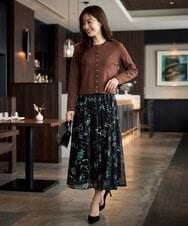 FKHJD37150 MK MICHEL KLEIN(MK ミッシェルクラン) [洗える]水彩花柄シフォンスカート ダークブラウン