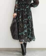 FKHJD37150 MK MICHEL KLEIN(MK ミッシェルクラン) [洗える]水彩花柄シフォンスカート ダークブラウン