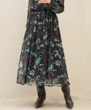 FKHJD37150 MK MICHEL KLEIN(MK ミッシェルクラン) [洗える]水彩花柄シフォンスカート ダークブラウン