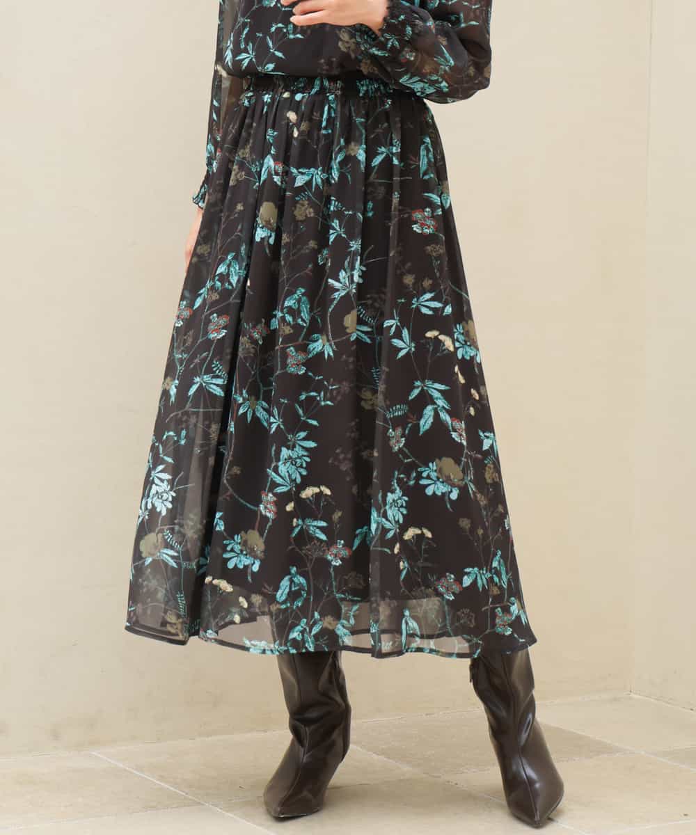 FKHJD37150 MK MICHEL KLEIN(MK ミッシェルクラン) [洗える]水彩花柄シフォンスカート ダークブラウン