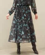 FKHJD37150 MK MICHEL KLEIN(MK ミッシェルクラン) [洗える]水彩花柄シフォンスカート ダークブラウン