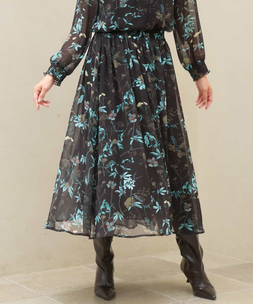 FKHJD37150 MK MICHEL KLEIN(MK ミッシェルクラン) [洗える]水彩花柄シフォンスカート ダークブラウン