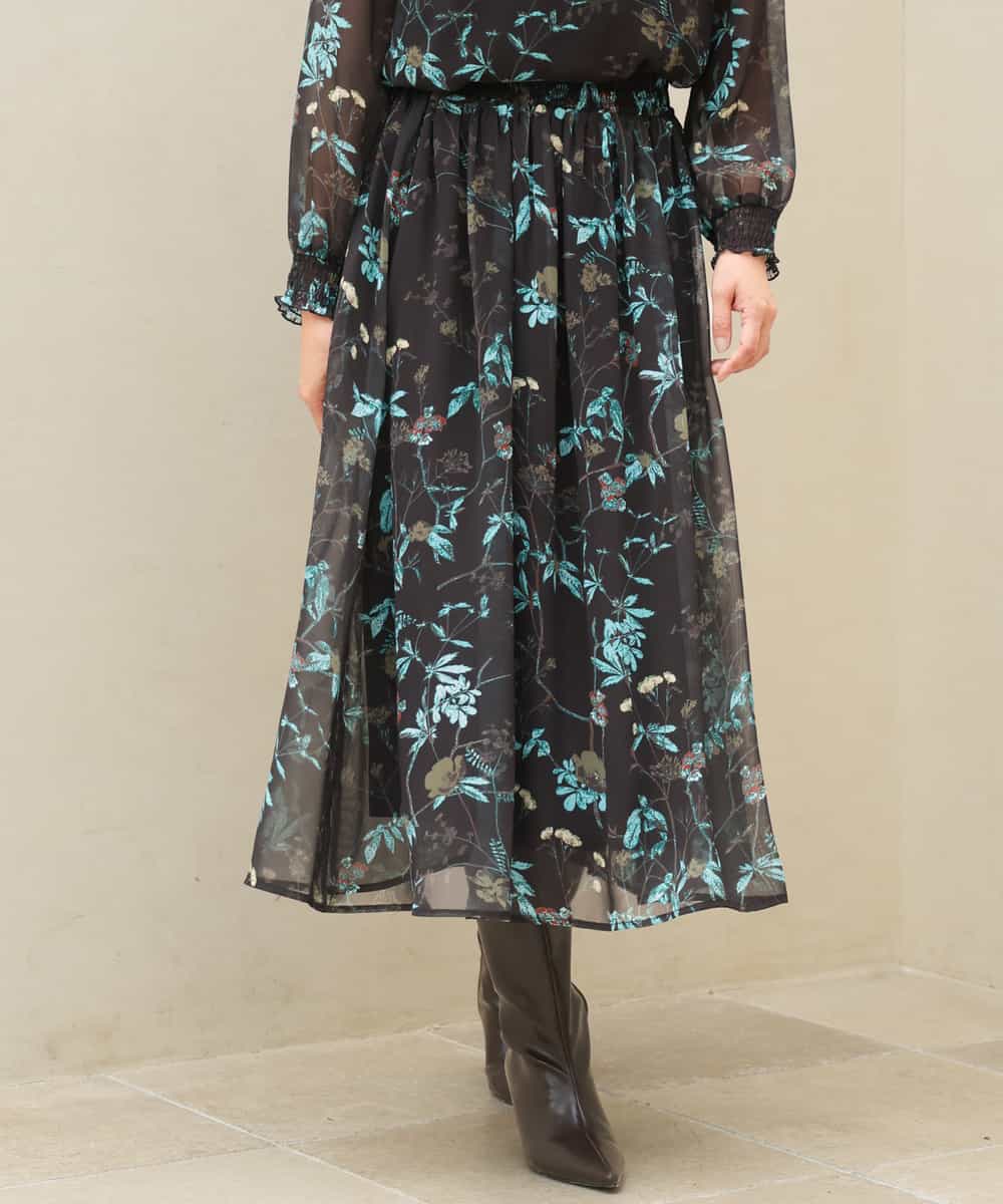 FKHJD37150 MK MICHEL KLEIN(MK ミッシェルクラン) [洗える]水彩花柄シフォンスカート ダークブラウン