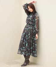 FKHJD37150 MK MICHEL KLEIN(MK ミッシェルクラン) [洗える]水彩花柄シフォンスカート ダークブラウン