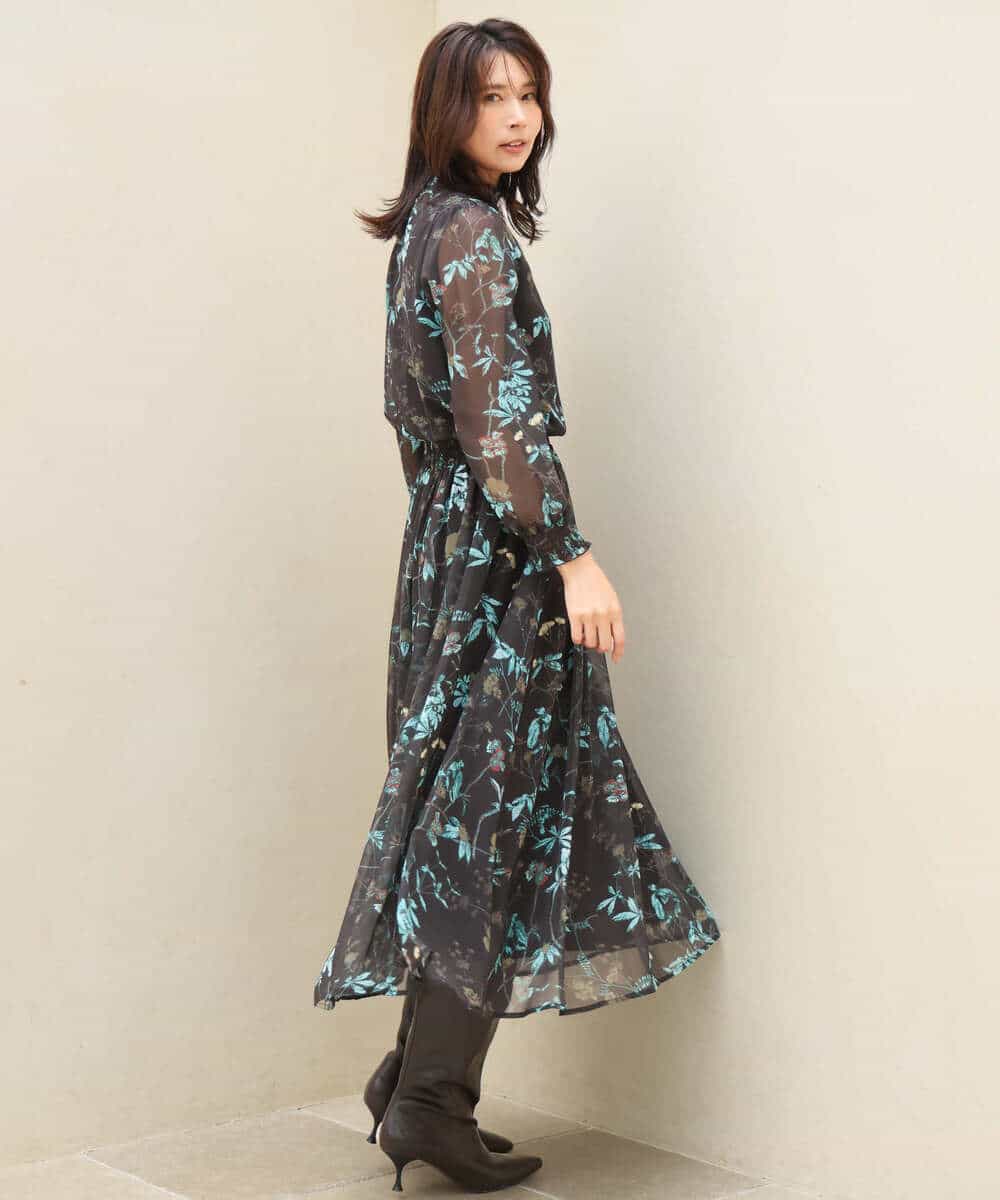 FKHJD37150 MK MICHEL KLEIN(MK ミッシェルクラン) [洗える]水彩花柄シフォンスカート ダークブラウン