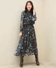 FKHJD37150 MK MICHEL KLEIN(MK ミッシェルクラン) [洗える]水彩花柄シフォンスカート ダークブラウン