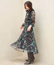 FKHJD37150 MK MICHEL KLEIN(MK ミッシェルクラン) [洗える]水彩花柄シフォンスカート ダークブラウン