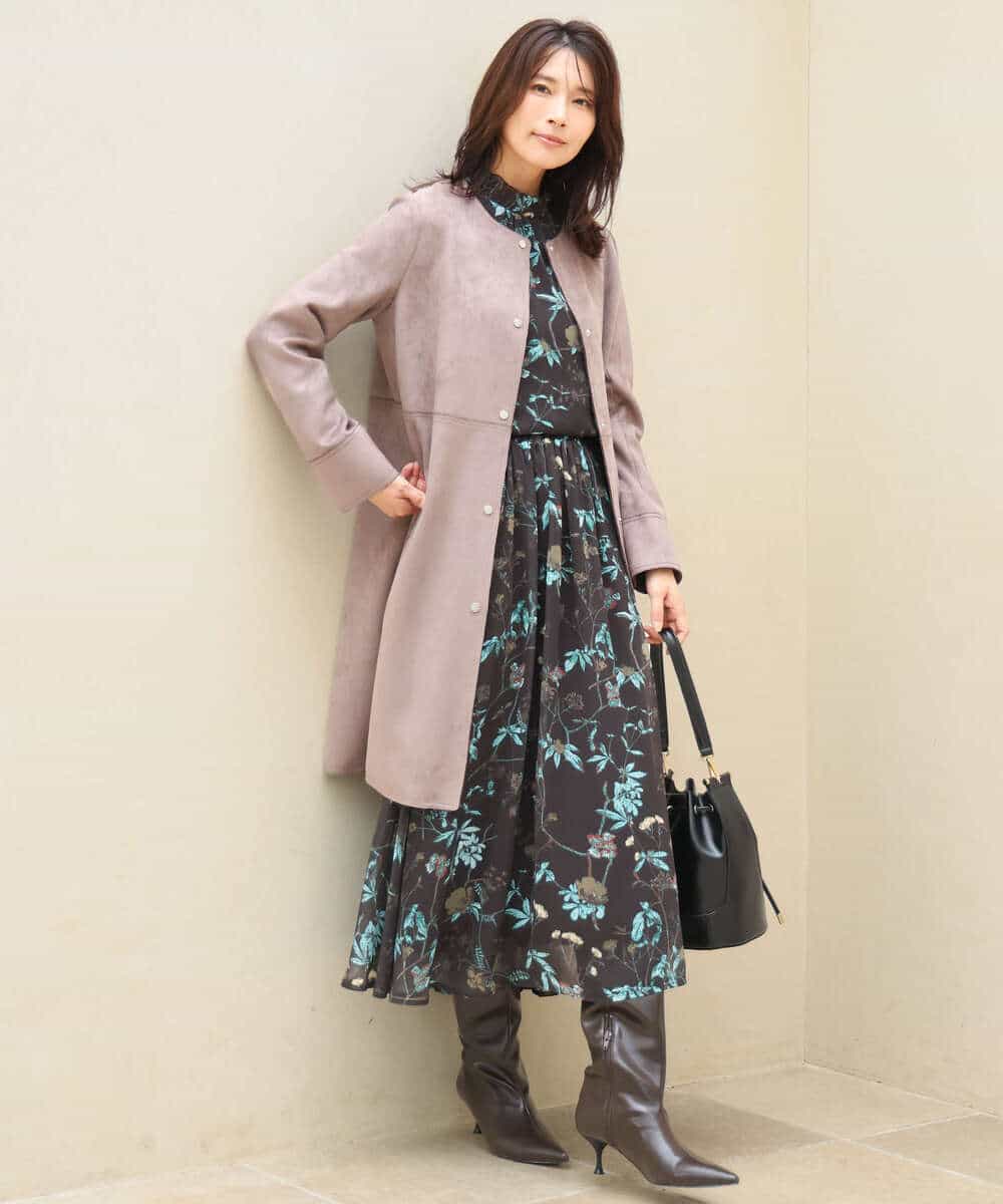 FKHJD37150 MK MICHEL KLEIN(MK ミッシェルクラン) [洗える]水彩花柄シフォンスカート ダークブラウン