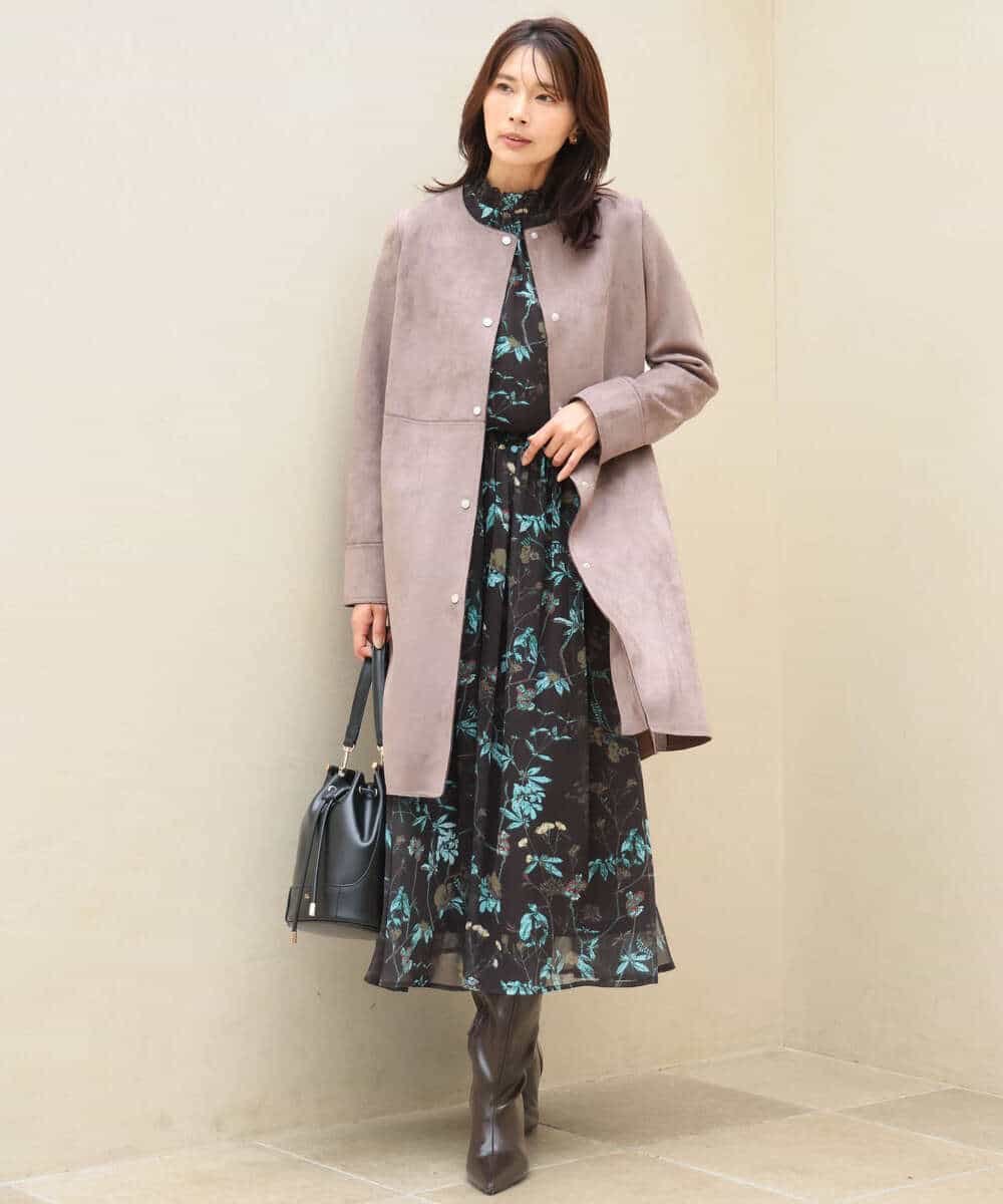 FKHJD37150 MK MICHEL KLEIN(MK ミッシェルクラン) [洗える]水彩花柄シフォンスカート ダークブラウン