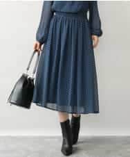 FKHJD39150 MK MICHEL KLEIN(MK ミッシェルクラン) [洗える]スクエア幾何柄シフォンスカート ブルーグリーン