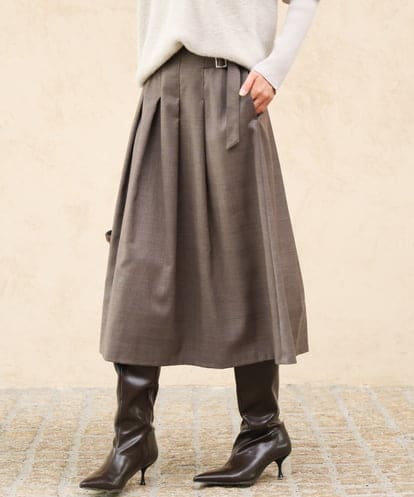 FKHJD40180 MK MICHEL KLEIN [洗える]グレンチェック柄ラップ風タックスカート