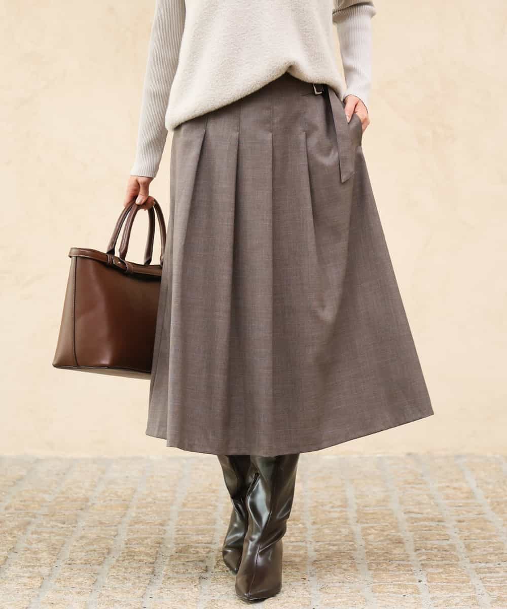 FKHJD40180 MK MICHEL KLEIN(MK ミッシェルクラン) [洗える]グレンチェック柄ラップ風タックスカート ダークグレー