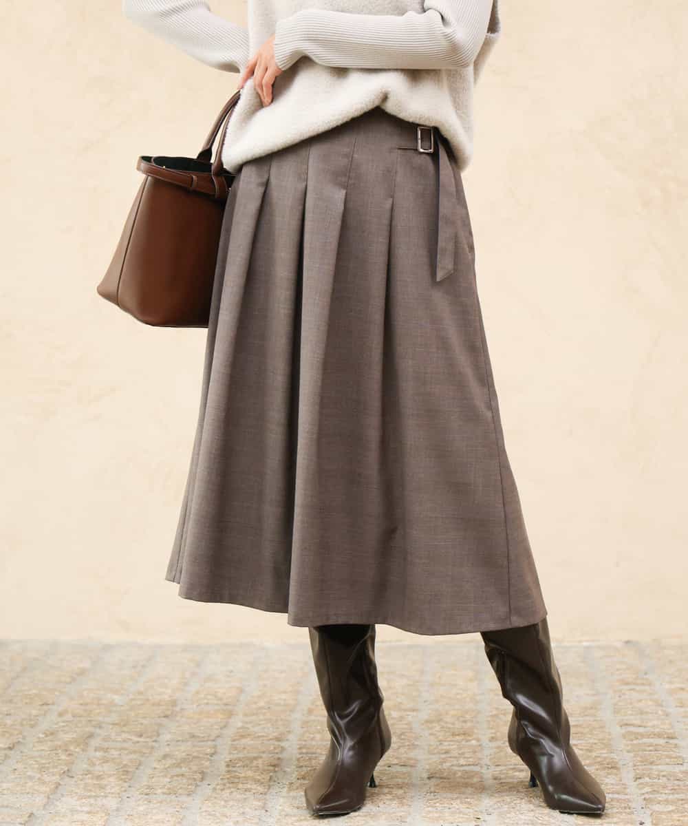 FKHJD40180 MK MICHEL KLEIN(MK ミッシェルクラン) [洗える]グレンチェック柄ラップ風タックスカート ダークグレー