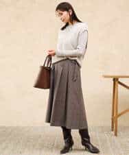 FKHJD40180 MK MICHEL KLEIN(MK ミッシェルクラン) [洗える]グレンチェック柄ラップ風タックスカート ダークグレー