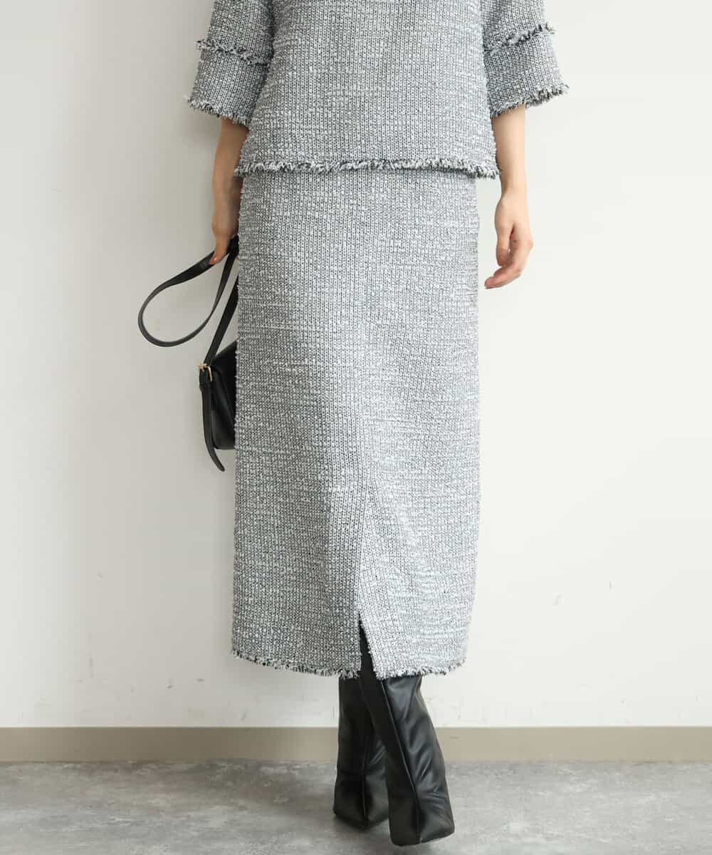 FKHJD41190 MK MICHEL KLEIN(MK ミッシェルクラン) [洗える]ツイードライクIラインスカート グレー