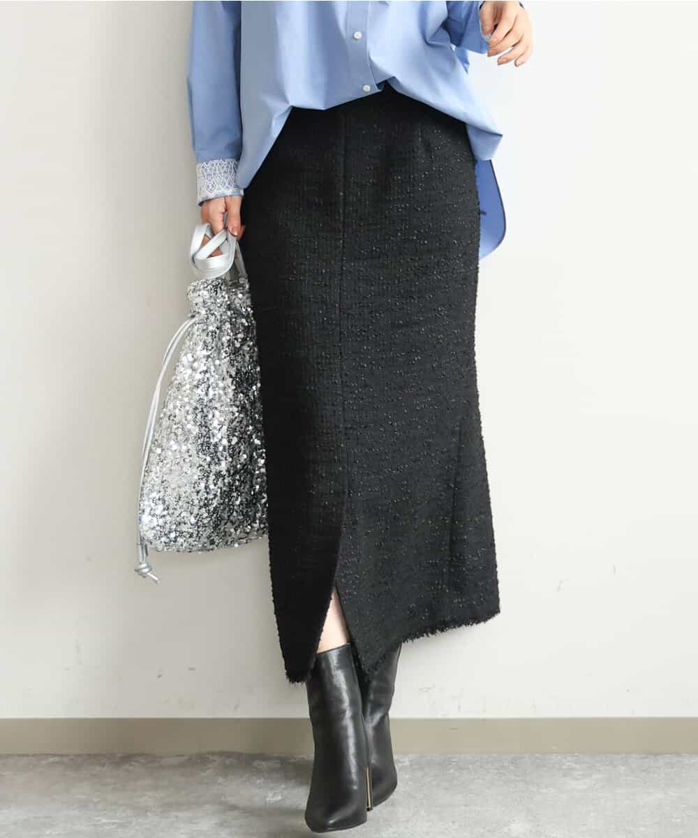 FKHJD41190 MK MICHEL KLEIN(MK ミッシェルクラン) [洗える]ツイードライクIラインスカート ブラック