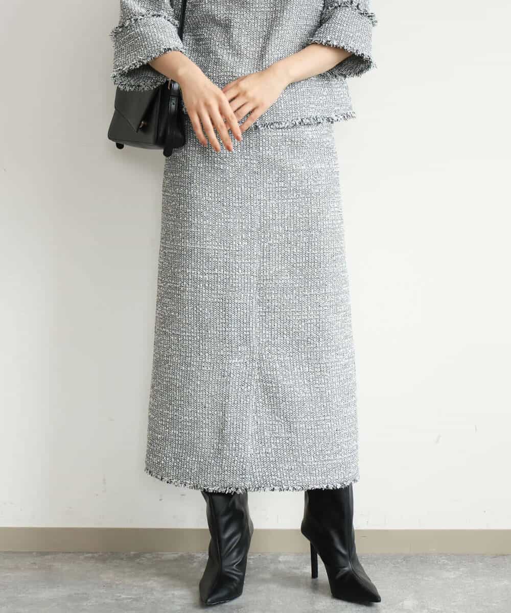 FKHJD41190 MK MICHEL KLEIN(MK ミッシェルクラン) [洗える]ツイードライクIラインスカート ブラック