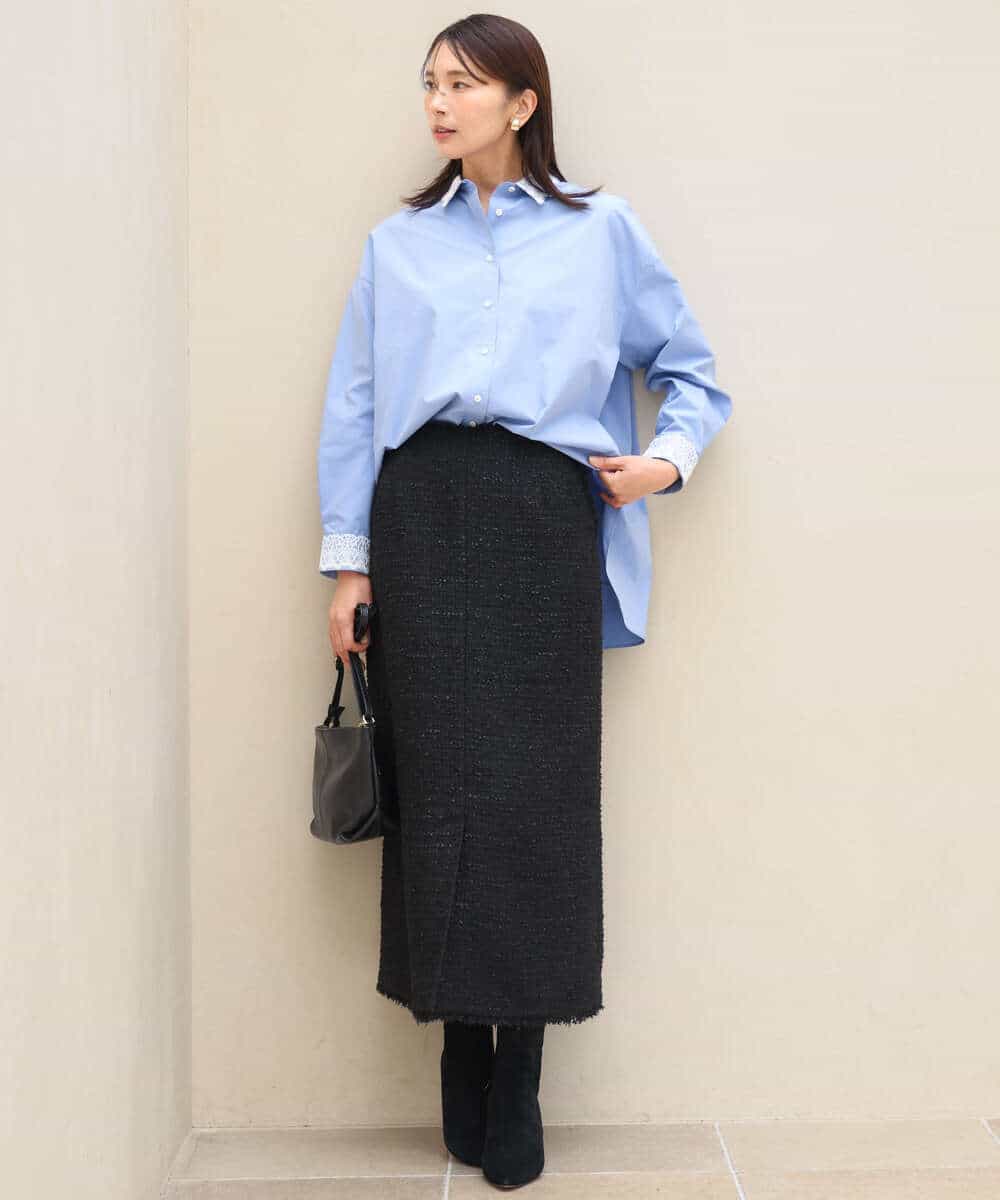 FKHJD41190 MK MICHEL KLEIN(MK ミッシェルクラン) [洗える]ツイードライクIラインスカート ブラック