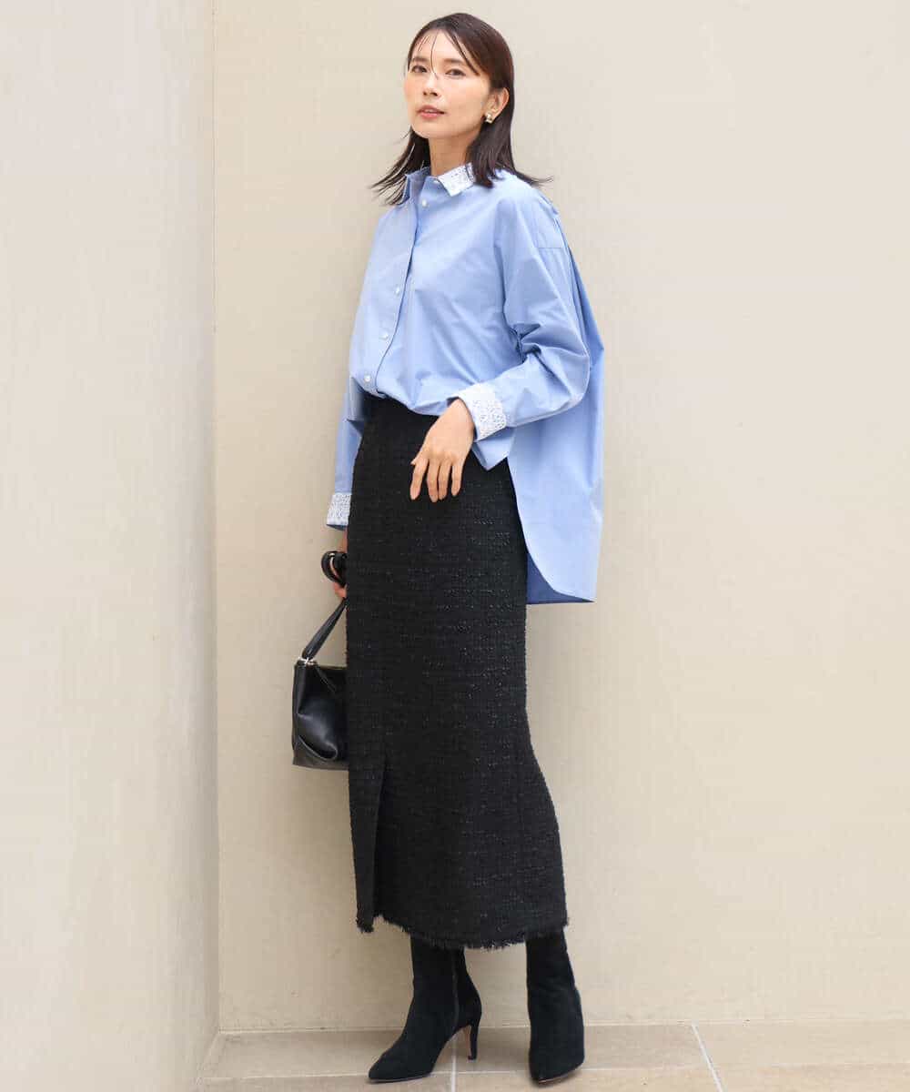 FKHJD41190 MK MICHEL KLEIN(MK ミッシェルクラン) [洗える]ツイードライクIラインスカート ブラック