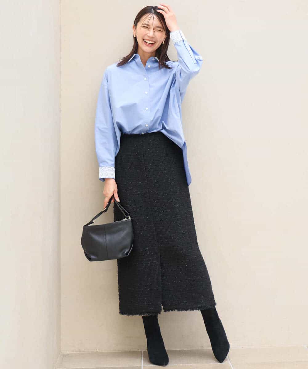 FKHJD41190 MK MICHEL KLEIN(MK ミッシェルクラン) [洗える]ツイードライクIラインスカート ブラック