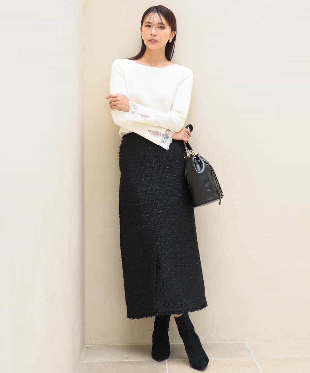 FKHJD41190 MK MICHEL KLEIN(MK ミッシェルクラン) [洗える]ツイードライクIラインスカート ブラック