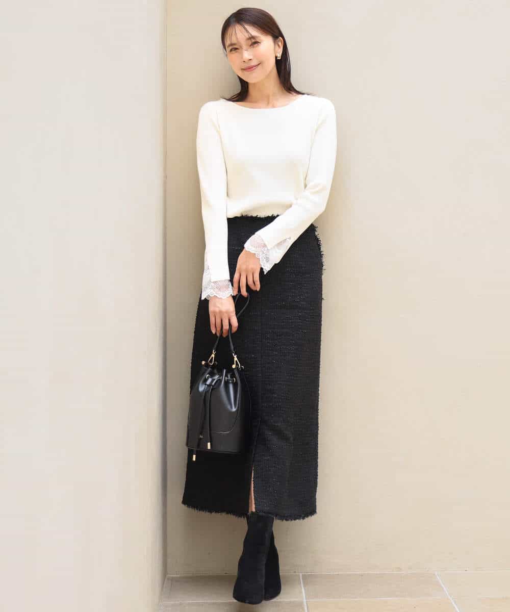 FKHJD41190 MK MICHEL KLEIN(MK ミッシェルクラン) [洗える]ツイードライクIラインスカート ブラック