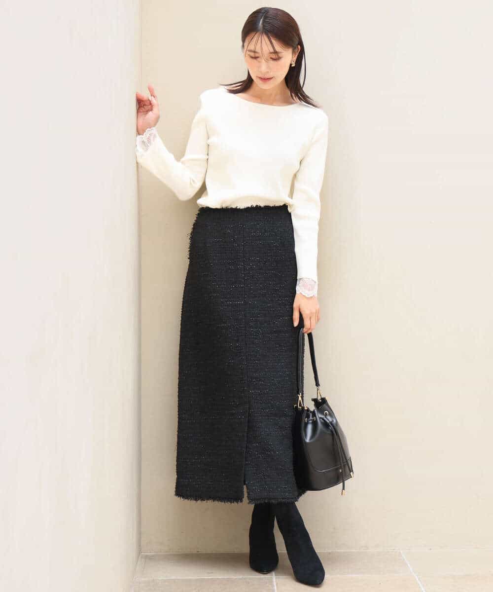 FKHJD41190 MK MICHEL KLEIN(MK ミッシェルクラン) [洗える]ツイードライクIラインスカート ブラック