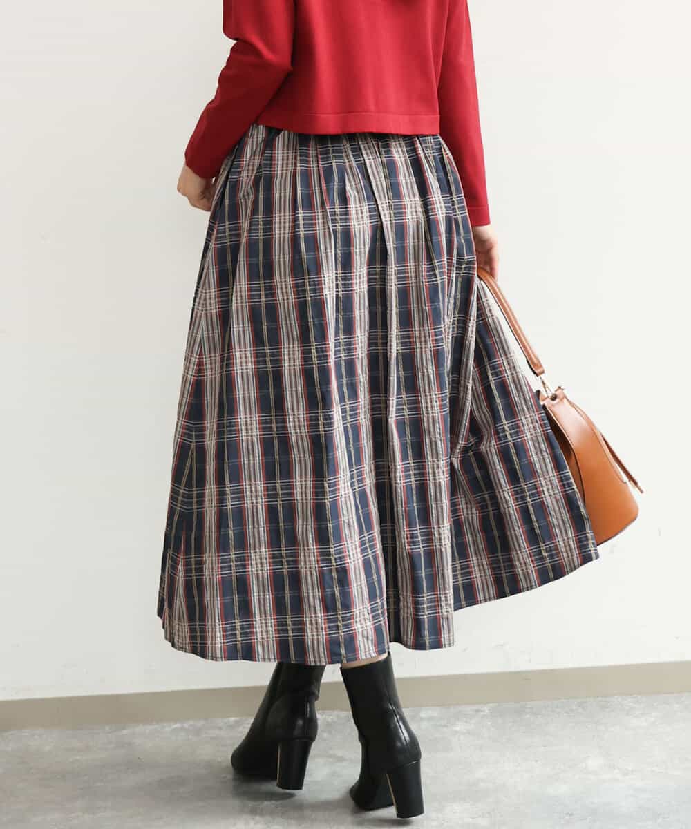 FKHJD42160 MK MICHEL KLEIN(MK ミッシェルクラン) [洗える]チェック柄タフタスカート ネイビー