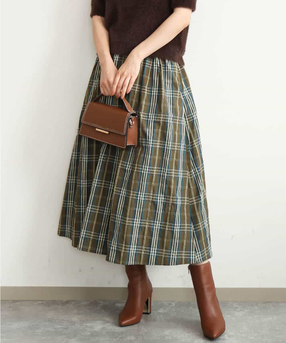 FKHJD42160 MK MICHEL KLEIN(MK ミッシェルクラン) [洗える]チェック柄タフタスカート ネイビー